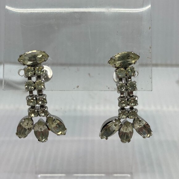 Vtg 1950 rhinestone wedding bridal dangle earrings - Picture 1 of 4